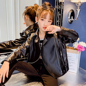 女童炸街皮衣外套春秋洋气2022新款儿童女大童韩版时髦女孩皮夹克