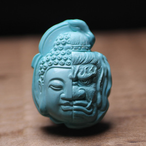 菩澜天然原矿高瓷天空蓝绿松石一念之间吊坠项坠藏传雕件佛包邮