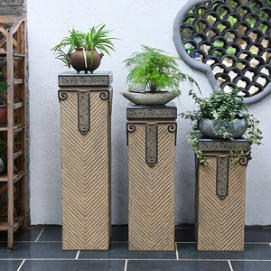 新中式祥云展示柱仿石柱复古庭院客厅办公室花盆花架摆件底座装饰