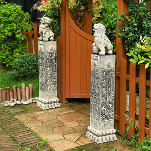 中式拴马桩狮子摆件家居镇宅招财复古艺术仿古庭院仿石柱落地装饰