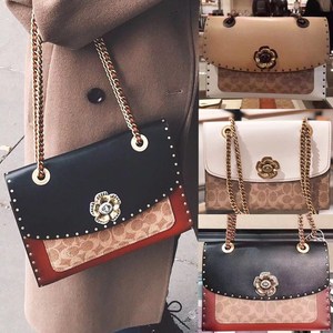 coach蔻驰正品代购2019新款茶花真皮女包复古链条包斜挎单肩手提