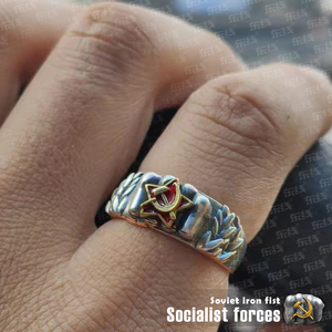 东线原创注册版权布尔什维克力量之苏联铁拳红星嵌铜925银戒指