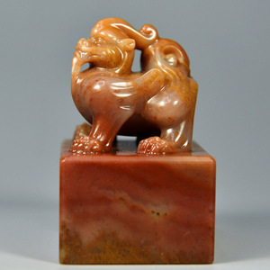 收藏臻品 寿山石鸡母窝印章《獬豸》印钮 料子细腻通透
