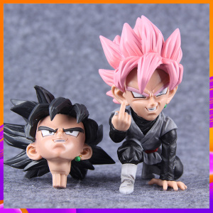 七龙珠 gk 竖中指 桃红 黑悟空 超级赛亚人可换头q版公仔手办摆件