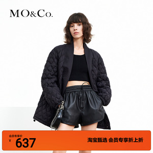 MOCO秋季和风无领菱格纹宽松抽绳棉服羽绒服摩安珂