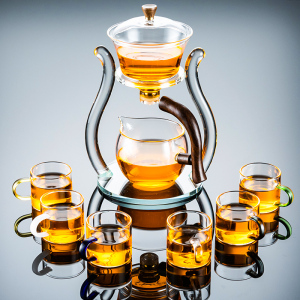 透明玻璃懒人半自动茶杯套装家用功夫茶具宫灯泡茶器茶壶小套高档