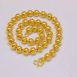 糊涂老庙祝纯黄金圆珠项链男款粗实心足金999大金光面佛珠锁骨链