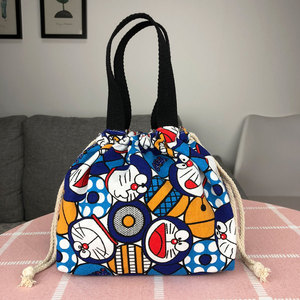 新品原创日韩风帆布抽绳饭盒袋子手提包可爱饭袋午餐便当包手提袋