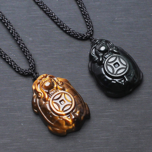 佛缘居黑曜石龙龟吊坠龙头龟项链男女小乌龟虎眼石吊坠