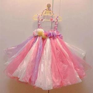 女孩环保服装女童幼儿园亲子走秀裙子手工创意塑料袋时装秀表演服