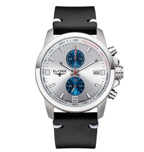 爱丽舍elysee 80570皮革计时码石英银表盘飞行员防刮男士手表腕表