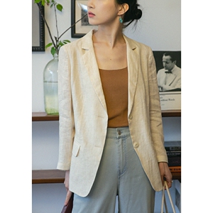 米色亚麻轻薄小西装外套女2022新款时尚高级感西服上衣春秋