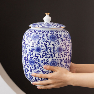 茶叶罐陶瓷大号密封罐2斤装大茶缸普洱茶盒家用防潮储存罐子定制