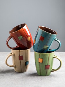 家用杯子套装4个装 现代简约欧式杯具陶瓷水杯 客厅泡茶马克杯