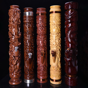 云南高档实木雕刻精品水烟筒进口红木烟枪绿檀直式过滤红豆杉烟筒