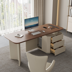 书桌奶油风复古家用书房写字台办公桌电脑桌全实木美容院咨询桌子