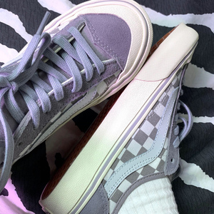 fanvans万斯同style36香芋紫棋盘格子半月包头淡紫色帆布板鞋男