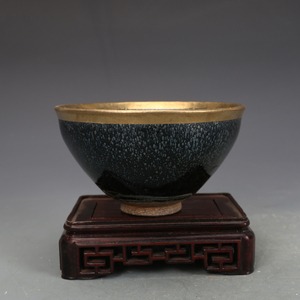 宋瓷收藏建窑包金茶盏杯盏建盏茶碗古董古玩旧货老货收藏摆件