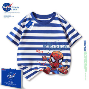 NASA男童t恤短袖2024新款夏季纯棉半袖男孩蜘蛛侠衣服潮儿童夏装