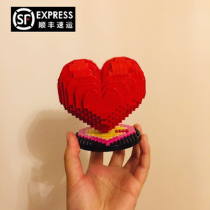 乐高心形积木七夕女孩立体爱心拼装玫瑰花情人节求婚表白生日礼物