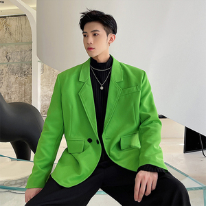 绿色西装外套男潮ins高级感痞帅炸街发型师潮牌男装夜店走秀西服