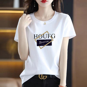 韩国正肩白色短袖t恤女夏季2024新款纯棉圆领体恤衫半袖上衣女