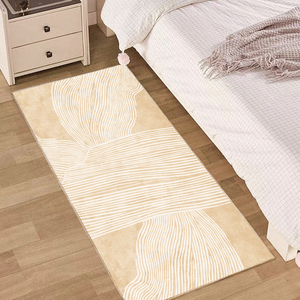 侘寂风床边地毯日式客厅家用卧室米色原木风床下床前床尾长条地垫
