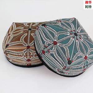 新疆花帽男维族帽子手工平顶四角刺绣头饰舞蹈帽子绣花头饰男士帽