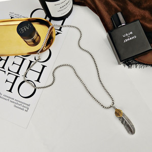 包邮潮流高乔吾郎片羽毛叶子鹰爪吊坠装饰余文乐林俊杰同款项链复