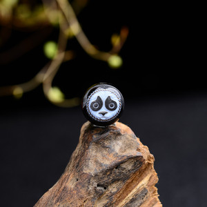 纯天然一线药师散珠雕刻熊猫单珠多宝手串圆珠手工diy饰品配件