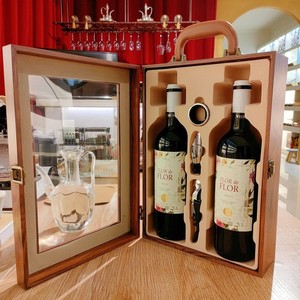 双支装花梨木红酒礼盒木盒开窗透明通用2瓶装葡萄酒礼盒(不含酒)