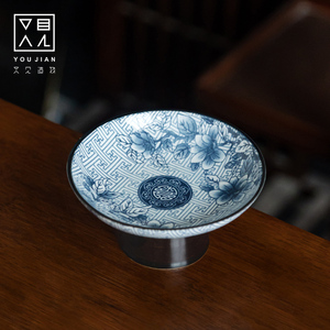 青花万福创意青花瓷家用日式陶瓷高脚点心盘果盘08FQ02