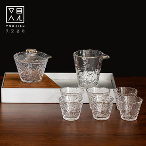 冰露纹玻璃茶具玻璃杯 透明家用简约耐热锤纹WGT01（8件套）