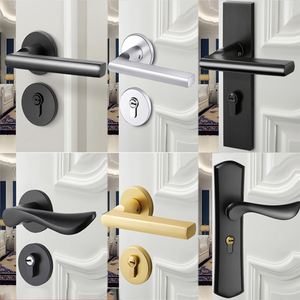 室内锁具门锁门把手黑色分体锁家用通用型磁吸卧室门锁双锁舌静音