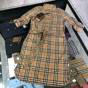 新款burberry巴宝莉英伦格子系带连衣裙女中长款宝格丽格纹长裙女