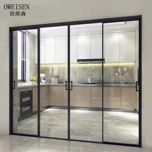 上海定制厨房三联动超白钢化玻璃推拉滑轮隐形隔断吊轨钛合金移门