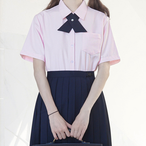 【刺篇】日系jk制服正版基础款浅粉纯色风琴褶短袖尖领衬衫女夏季