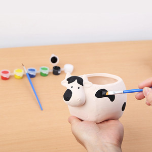 可画画的花盆diy彩绘陶瓷动物小牛小猪白坯 手工上色儿童涂鸦作业