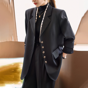 黑色西装外套女2022秋季新款设计感小众免烫韩版宽松休闲西服上衣
