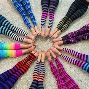 美国k-deer 王子文同款高腰毛毛虫圈圈裤条纹踩脚瑜伽长裤kdeer女