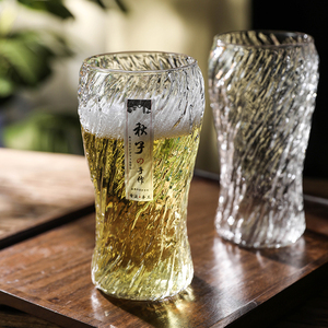 日式树纹玻璃水杯ins高颜值耐热泡茶杯家用个性高级感洋酒啤酒杯