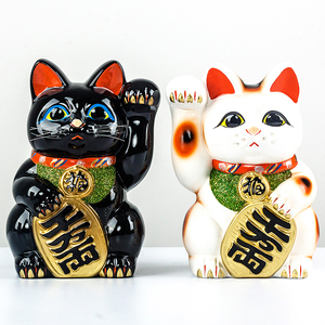 日本常滑烧千万两招财猫黑色陶瓷摆件开业乔迁生日礼物存钱罐现货