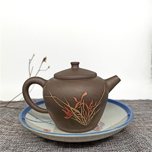 云南建水紫陶茶壶残贴 陶茶居田记窑田静田波大师手工功夫茶160ml