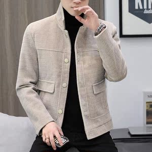 金丝狐毛呢大衣男士2022秋冬季新款休闲帅气潮流修身夹克外套上衣