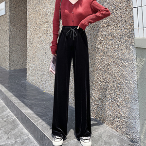 小个子金丝绒阔腿裤女2023年春秋冬高腰垂感九分150cm丝绒拖地裤