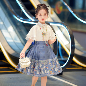英国Next Kiss马面裙短款女童夏季套装中国风汉服儿童新中式古装
