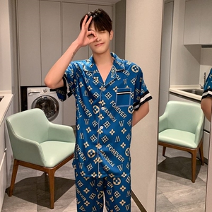 欧洲式ing&lv/缨旅2021新款春夏款男士冰丝睡衣男夏季短袖薄款丝