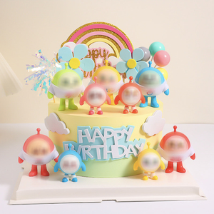 卡通鸡蛋蛋儿童生日蛋糕装饰摆件公仔儿童宝宝派对甜品台装扮布置