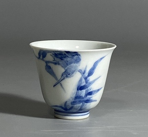 景德镇库存厂货瓷器 寒窑款青花手绘翠鸟小闻香杯茶盅