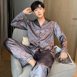 an&lv/岸绿潮式2022年时尚睡衣男士夏季长袖柔软冰丝可外穿家居服